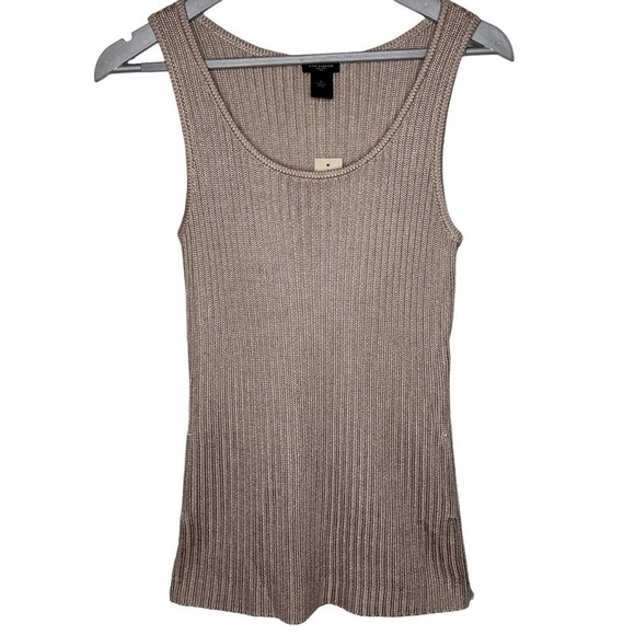 Ann Taylor Women’s Rib Knit Scoop Neck Sleeveless Tank Tan Gold Rayon Size M NWT - Picture 1 of 14